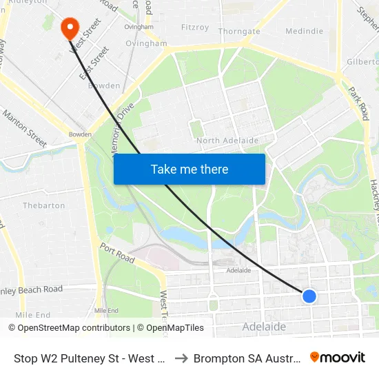 Stop W2 Pulteney St - West side to Brompton SA Australia map