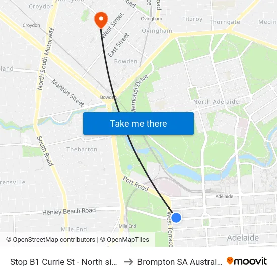 Stop B1 Currie St - North side to Brompton SA Australia map