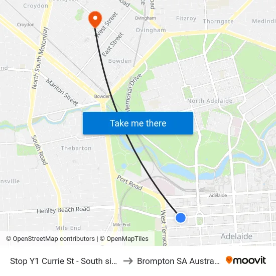 Stop Y1 Currie St - South side to Brompton SA Australia map