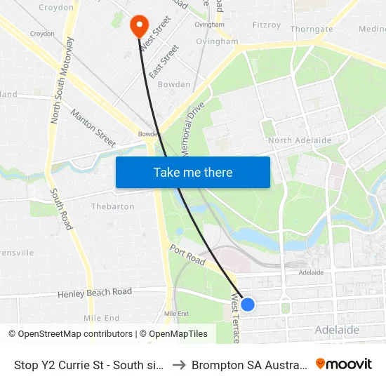 Stop Y2 Currie St - South side to Brompton SA Australia map