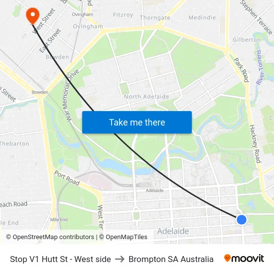 Stop V1 Hutt St - West side to Brompton SA Australia map
