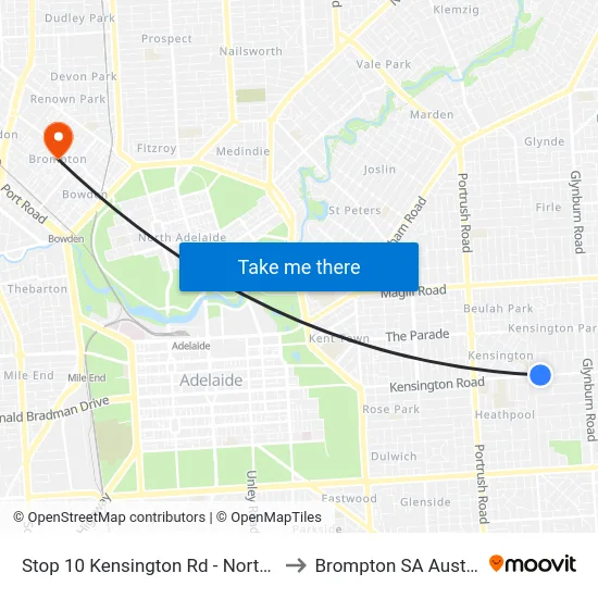Stop 10 Kensington Rd - North side to Brompton SA Australia map