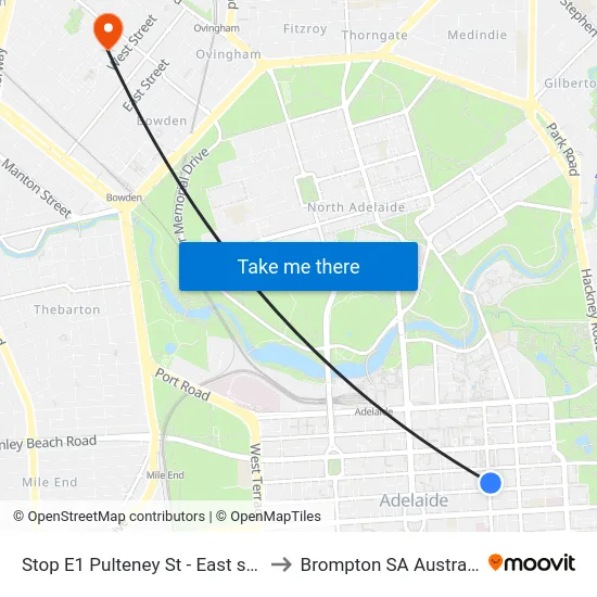 Stop E1 Pulteney St - East side to Brompton SA Australia map