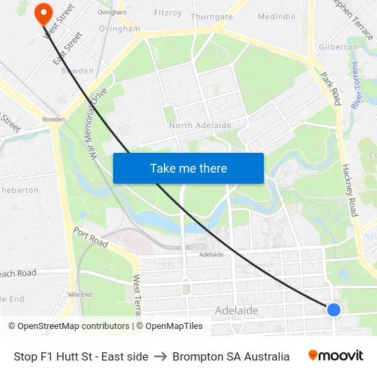 Stop F1 Hutt St - East side to Brompton SA Australia map