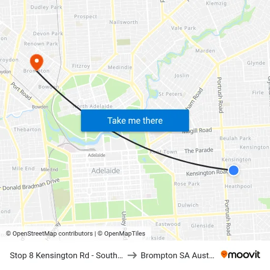 Stop 8 Kensington Rd - South side to Brompton SA Australia map