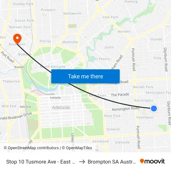Stop 10 Tusmore Ave - East side to Brompton SA Australia map