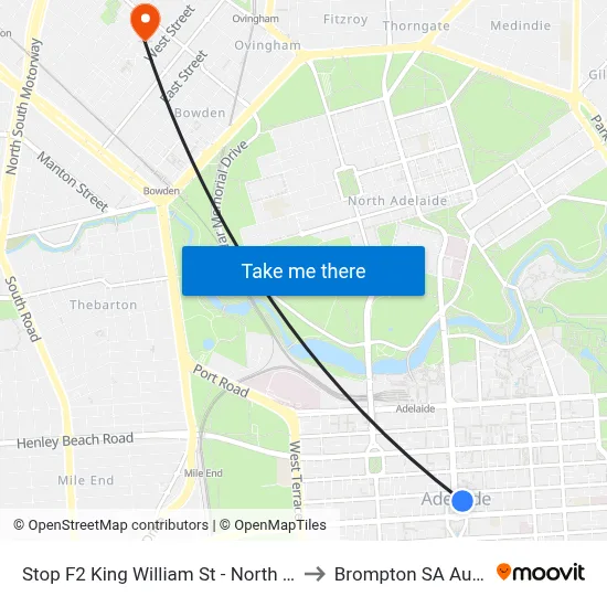 Stop F2 King William St - North East side to Brompton SA Australia map