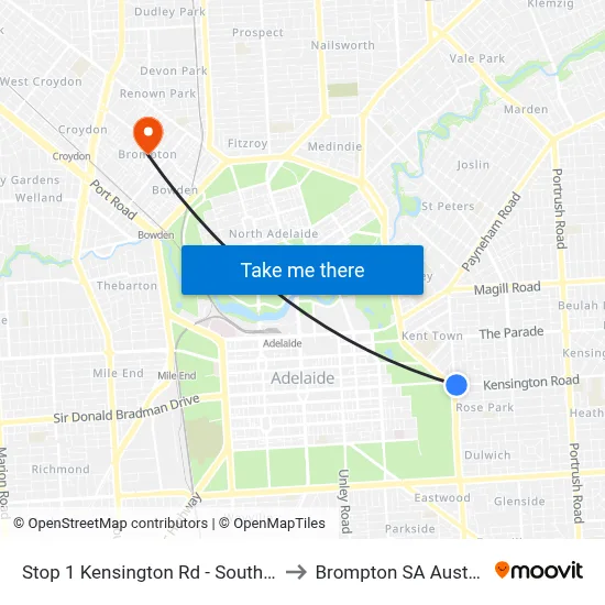 Stop 1 Kensington Rd - South side to Brompton SA Australia map