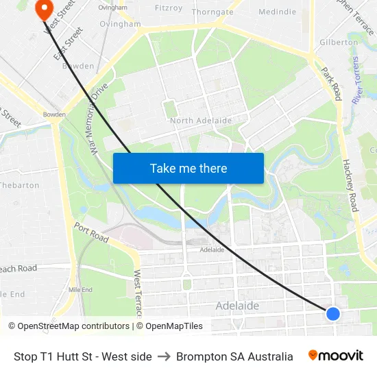Stop T1 Hutt St - West side to Brompton SA Australia map