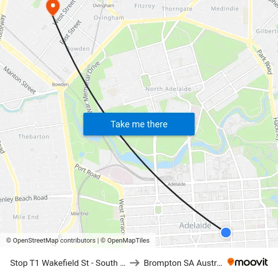 Stop T1 Wakefield St - South side to Brompton SA Australia map