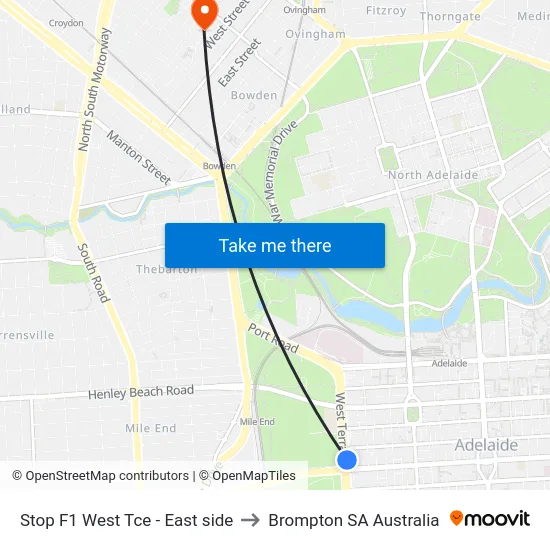Stop F1 West Tce - East side to Brompton SA Australia map