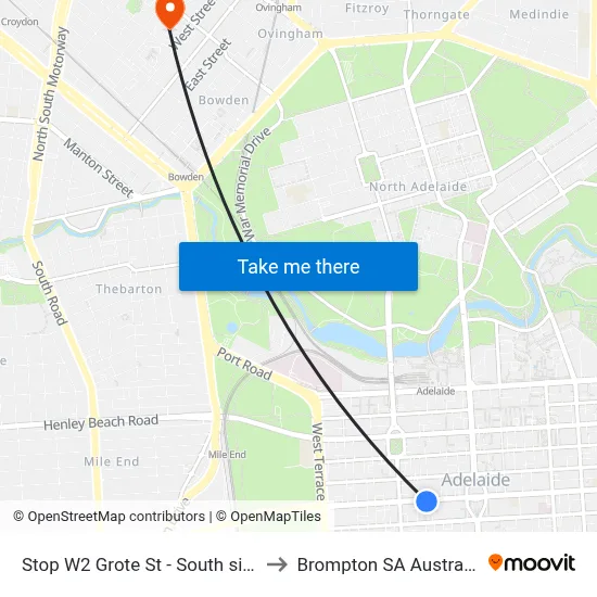 Stop W2 Grote St - South side to Brompton SA Australia map