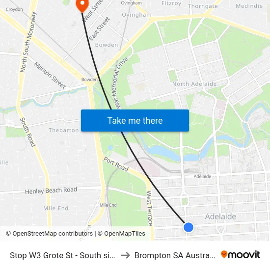 Stop W3 Grote St - South side to Brompton SA Australia map