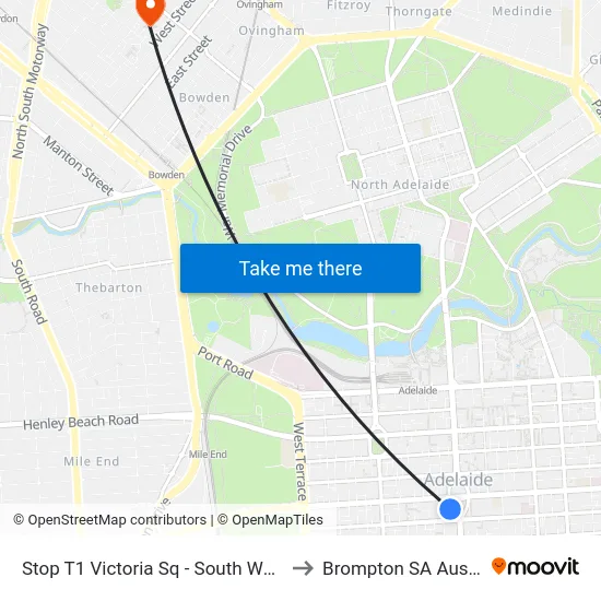 Stop T1 Victoria Sq - South West side to Brompton SA Australia map