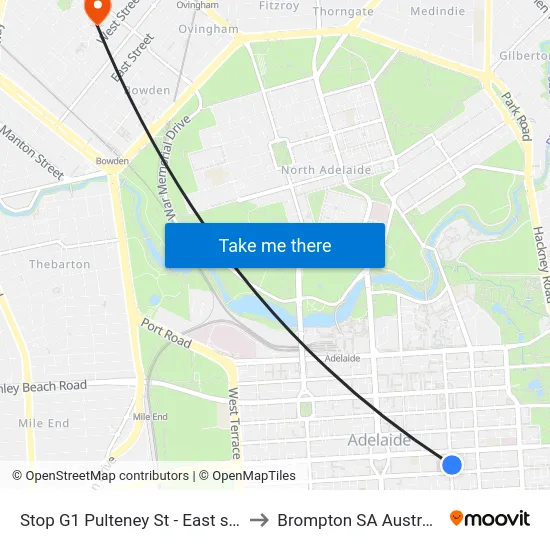Stop G1 Pulteney St - East side to Brompton SA Australia map
