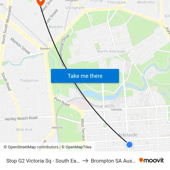 Stop G2 Victoria Sq - South East side to Brompton SA Australia map