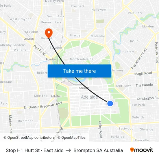 Stop H1 Hutt St - East side to Brompton SA Australia map