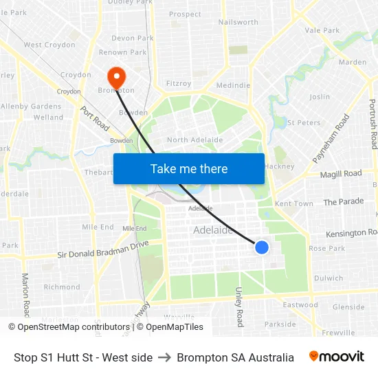 Stop S1 Hutt St - West side to Brompton SA Australia map