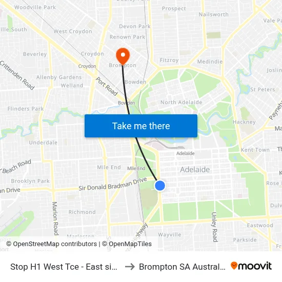 Stop H1 West Tce - East side to Brompton SA Australia map