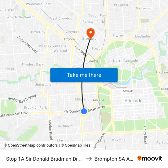 Stop 1A Sir Donald Bradman Dr - South side to Brompton SA Australia map