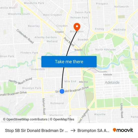 Stop 5B Sir Donald Bradman Dr - North side to Brompton SA Australia map
