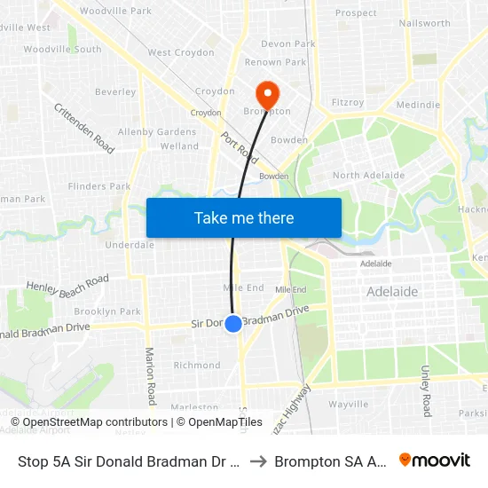 Stop 5A Sir Donald Bradman Dr - South side to Brompton SA Australia map