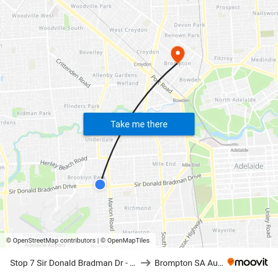 Stop 7 Sir Donald Bradman Dr - North side to Brompton SA Australia map