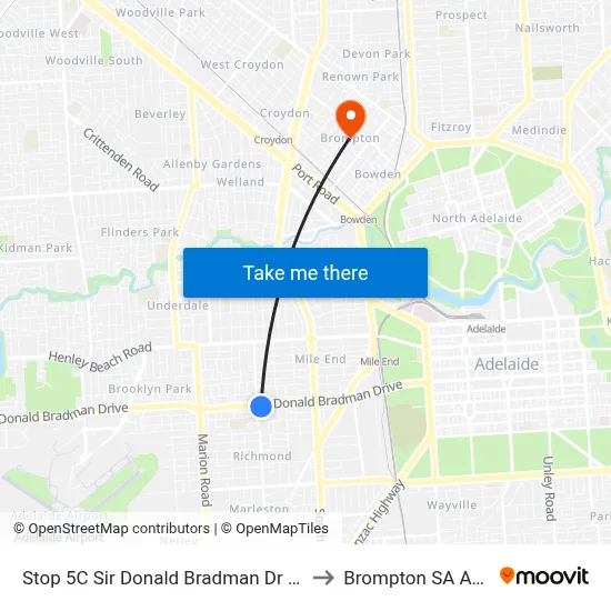 Stop 5C Sir Donald Bradman Dr - South side to Brompton SA Australia map