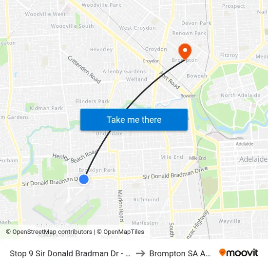 Stop 9 Sir Donald Bradman Dr - South side to Brompton SA Australia map