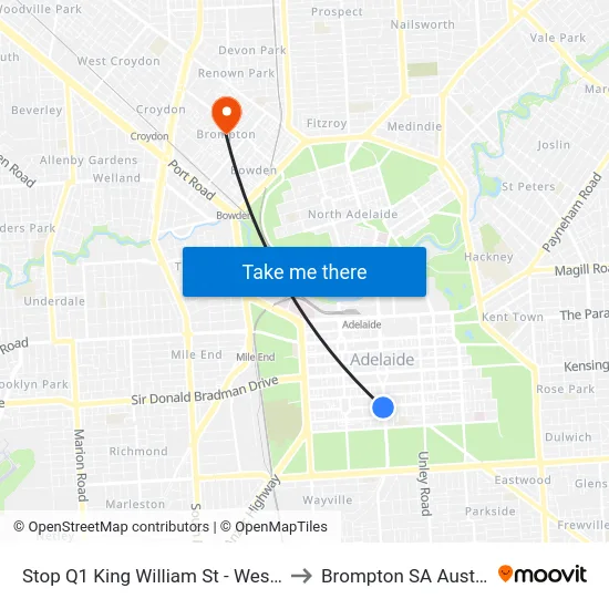 Stop Q1 King William St - West side to Brompton SA Australia map