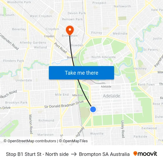Stop B1 Sturt St - North side to Brompton SA Australia map