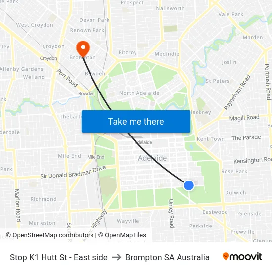 Stop K1 Hutt St - East side to Brompton SA Australia map