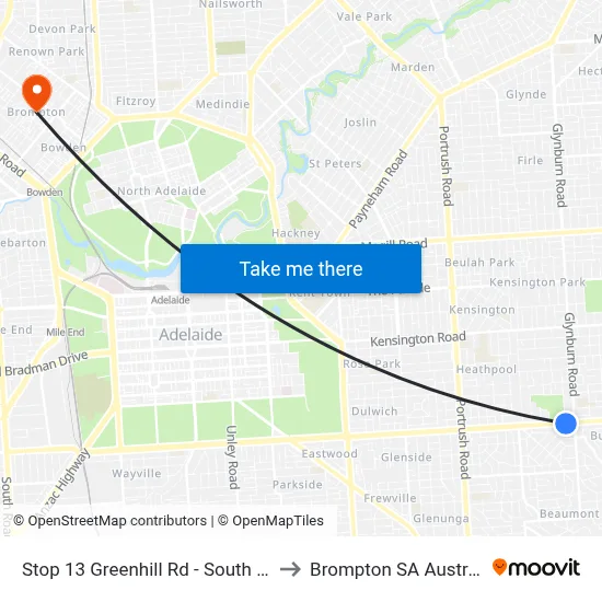 Stop 13 Greenhill Rd - South side to Brompton SA Australia map