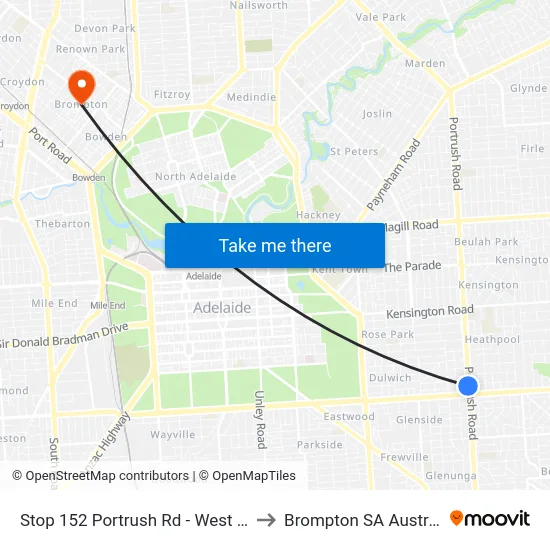 Stop 152 Portrush Rd - West side to Brompton SA Australia map
