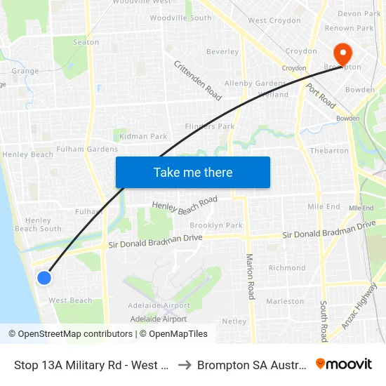 Stop 13A Military Rd - West side to Brompton SA Australia map