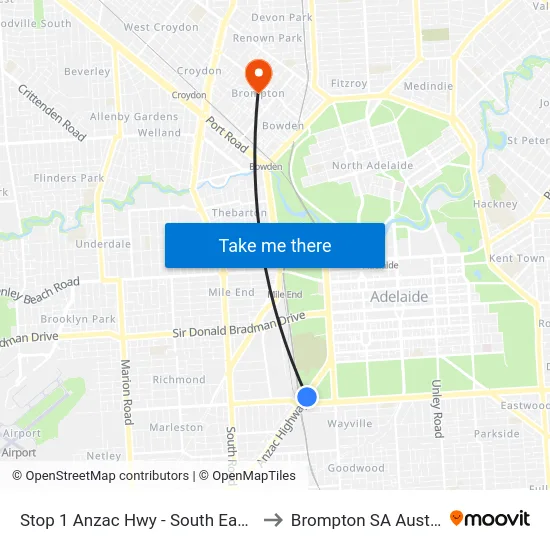 Stop 1 Anzac Hwy - South East side to Brompton SA Australia map