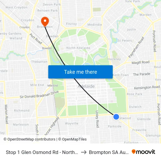 Stop 1 Glen Osmond Rd - North East side to Brompton SA Australia map
