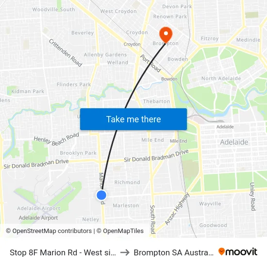 Stop 8F Marion Rd - West side to Brompton SA Australia map
