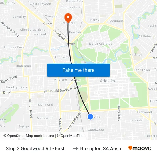 Stop 2 Goodwood Rd - East side to Brompton SA Australia map