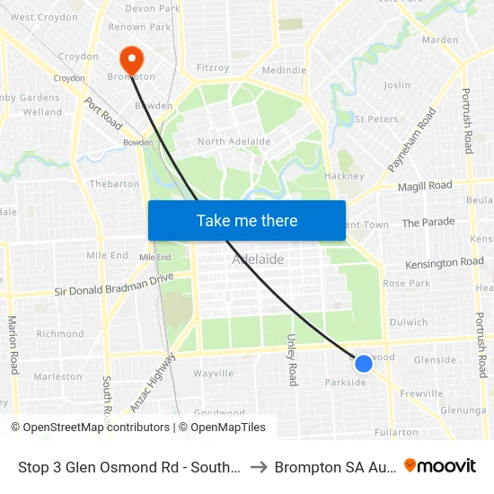 Stop 3 Glen Osmond Rd - South West side to Brompton SA Australia map