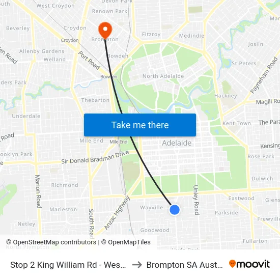 Stop 2 King William Rd - West side to Brompton SA Australia map