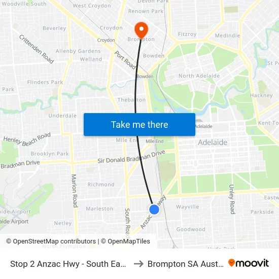 Stop 2 Anzac Hwy - South East side to Brompton SA Australia map