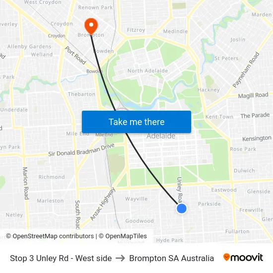 Stop 3 Unley Rd - West side to Brompton SA Australia map