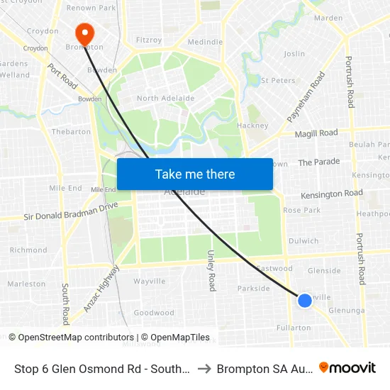 Stop 6 Glen Osmond Rd - South West side to Brompton SA Australia map