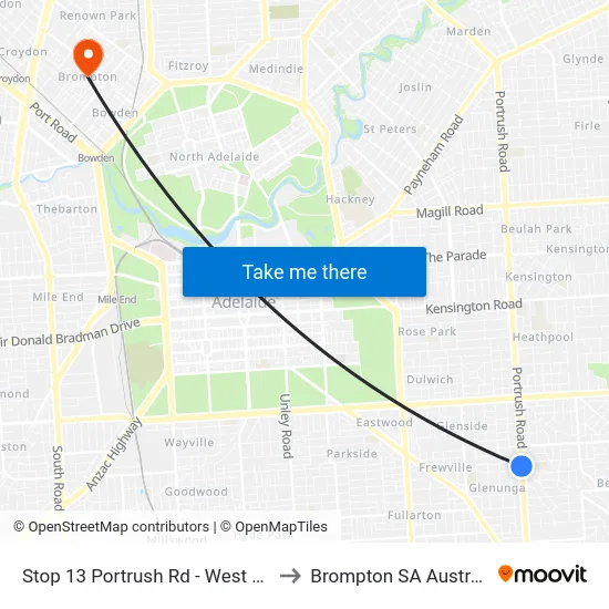 Stop 13 Portrush Rd - West side to Brompton SA Australia map
