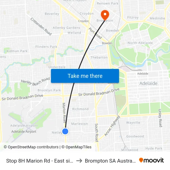 Stop 8H Marion Rd - East side to Brompton SA Australia map