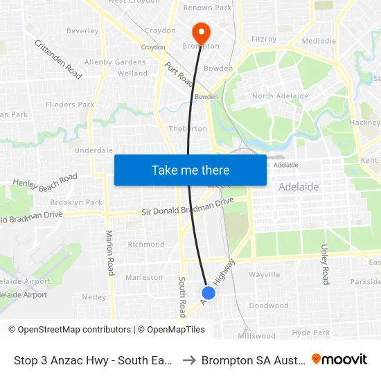 Stop 3 Anzac Hwy - South East side to Brompton SA Australia map