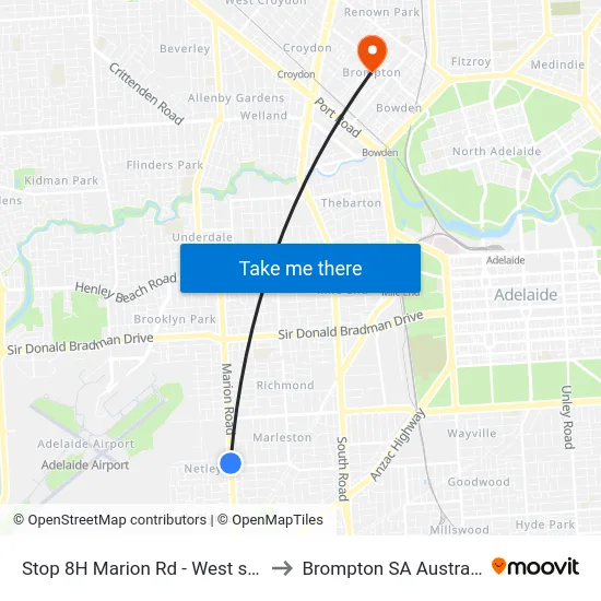 Stop 8H Marion Rd - West side to Brompton SA Australia map
