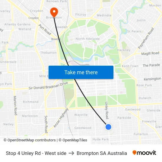 Stop 4 Unley Rd - West side to Brompton SA Australia map