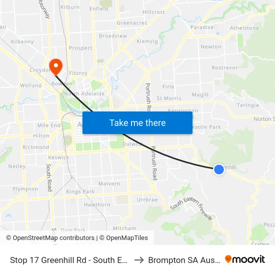 Stop 17 Greenhill Rd - South East side to Brompton SA Australia map